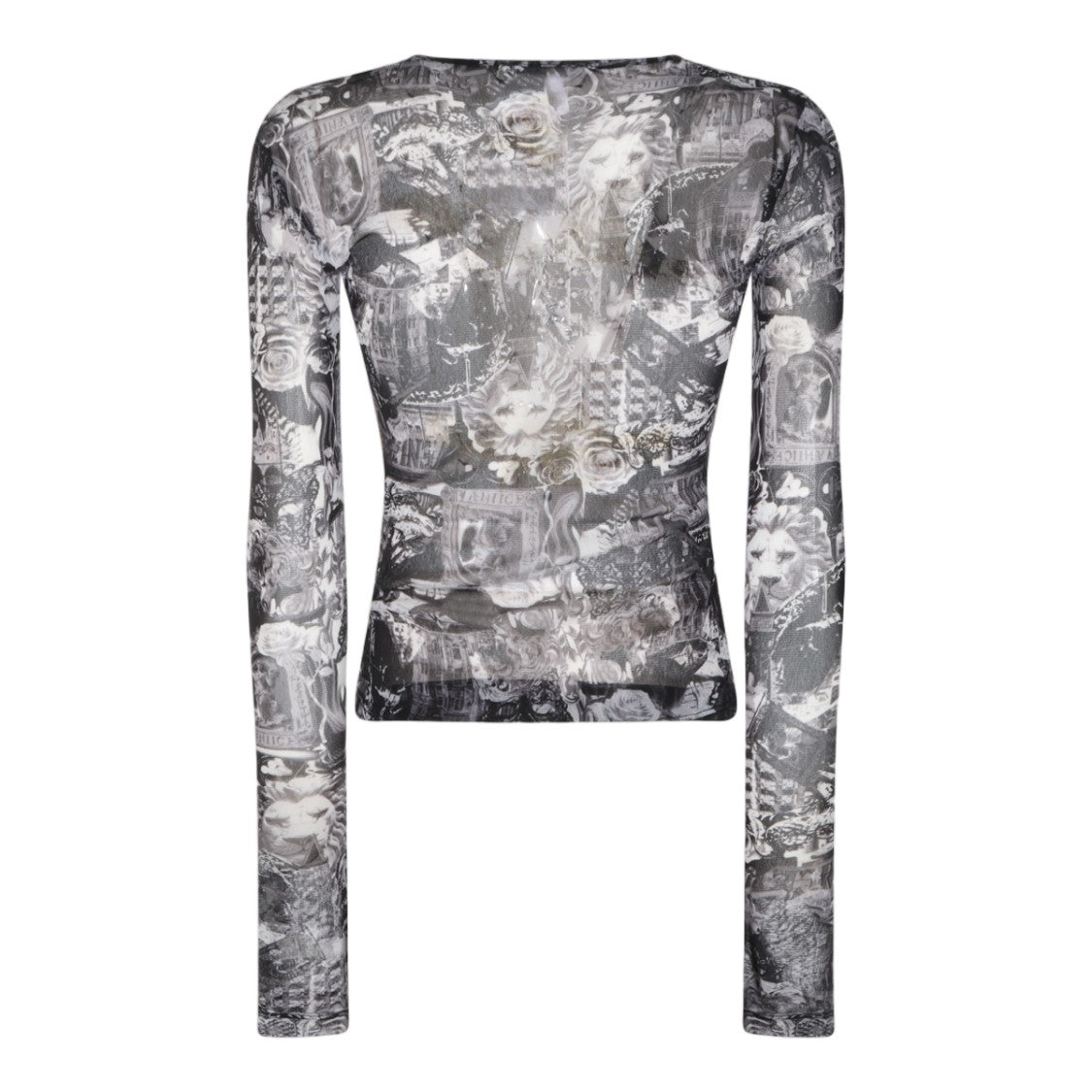 Blumarine Collage Print Rhinestone Long-Sleeve Top