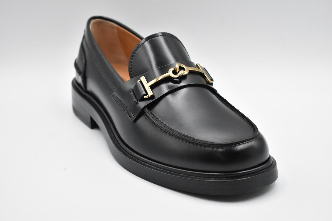 Tod's Laced Black Flat Shoes With Gold-Tone Detail