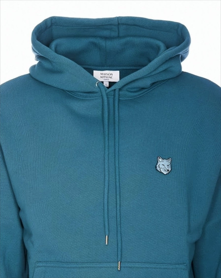 Maison Kitsuné Teal Blue Pullover Hoodie With Classic Design And Embroidered Logo