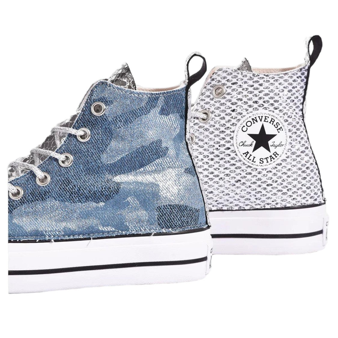 Converse Blue Handmade Denim Camo Platform Sneakers