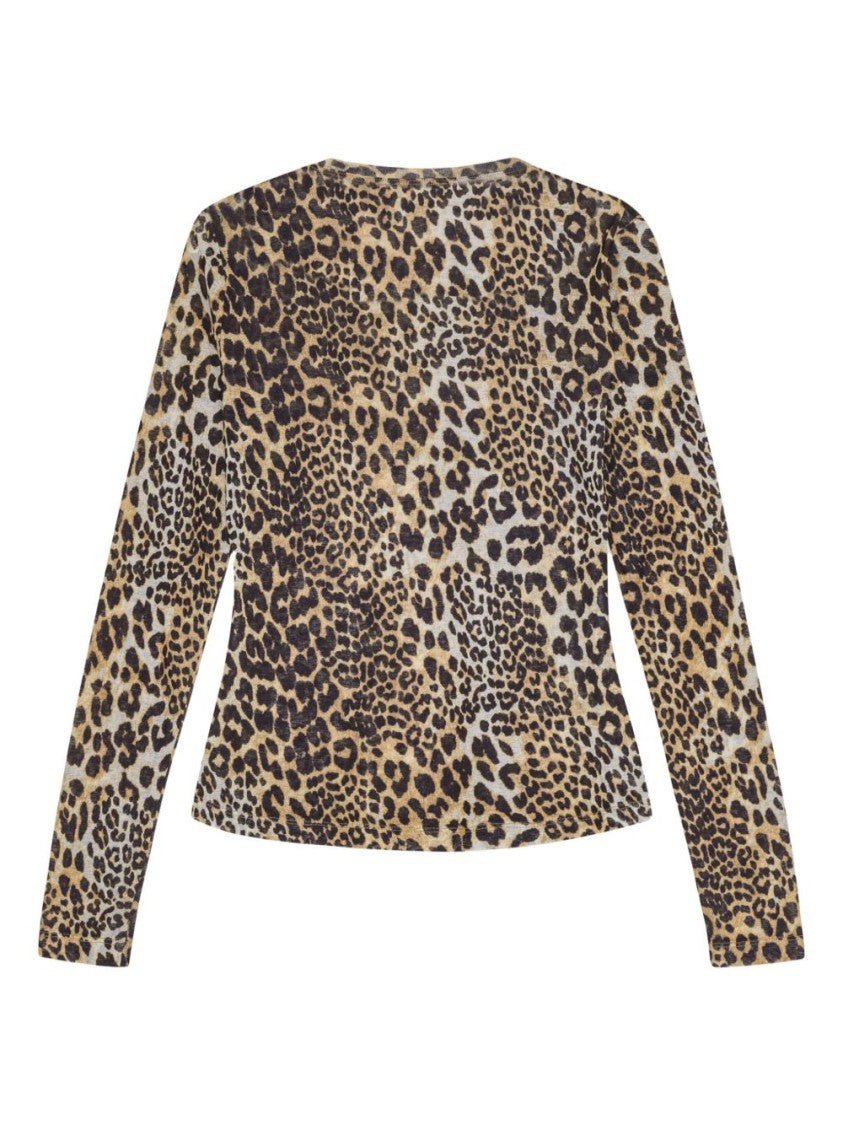 Ganni Leopard Print Long-Sleeve T-Shirt