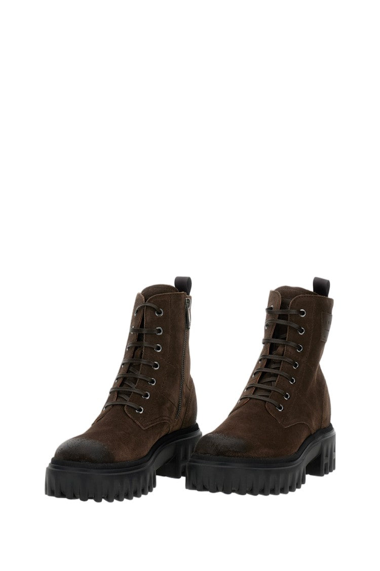 Hogan Brown Leather Chunky Sole Boots