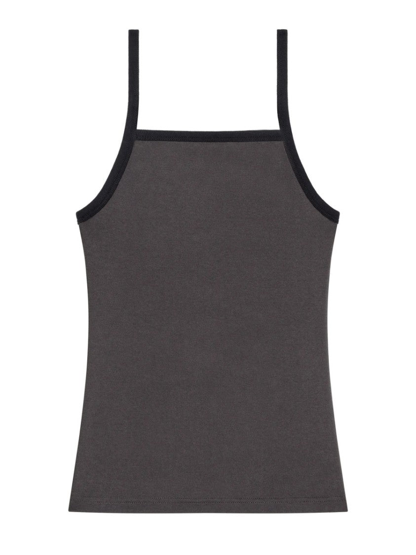 Courrèges Dark Grey Square Neck Fitted Tank Top
