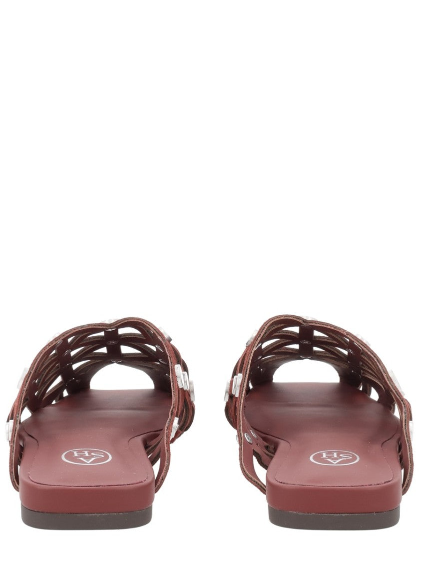 Ash Black Bone 02 Leather Lattice Studded Mules