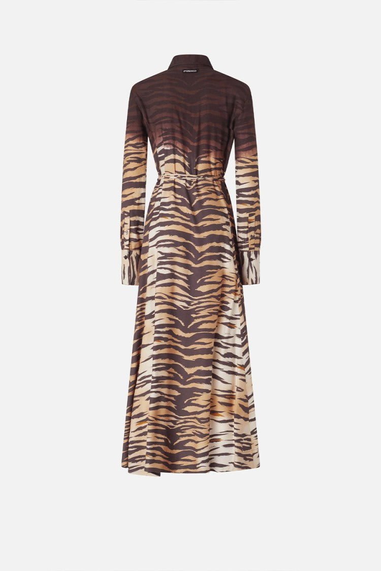 Pinko Brown Tiger-Stripe Print Self-Tie Belt Viscose Shirt