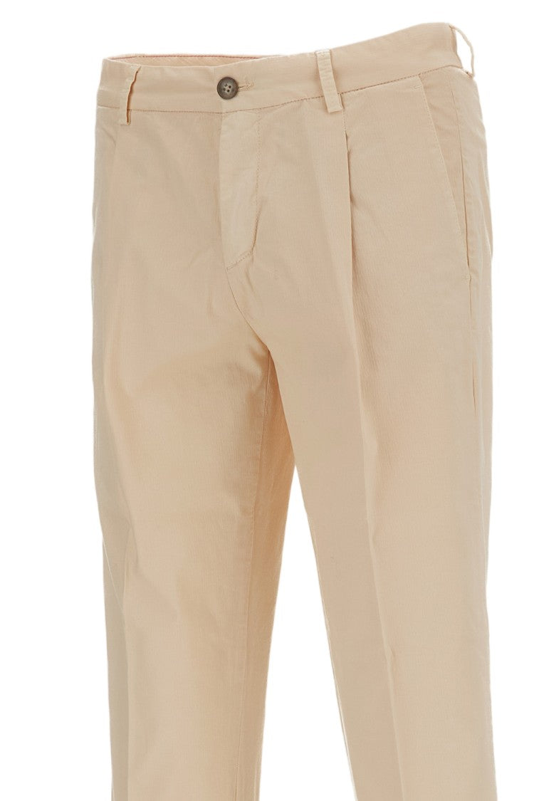 Fay Beige Herringbone Cotton Trousers With Classic Tailored Finish
