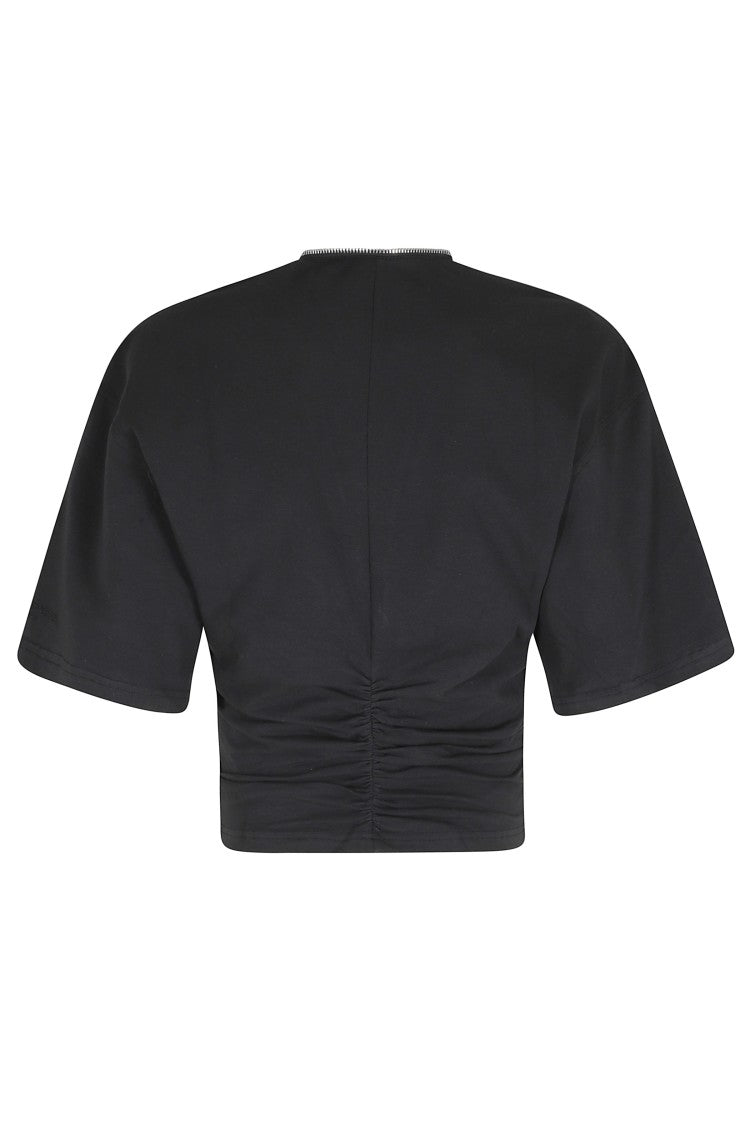 Alexander Wang Black Gathered Front-Zipper Cotton-Blend T-Shirt