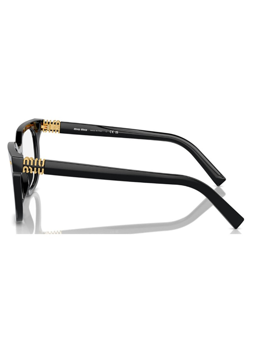Miu Miu Rectangular Black Acetate Optical Frames With Gold Accents