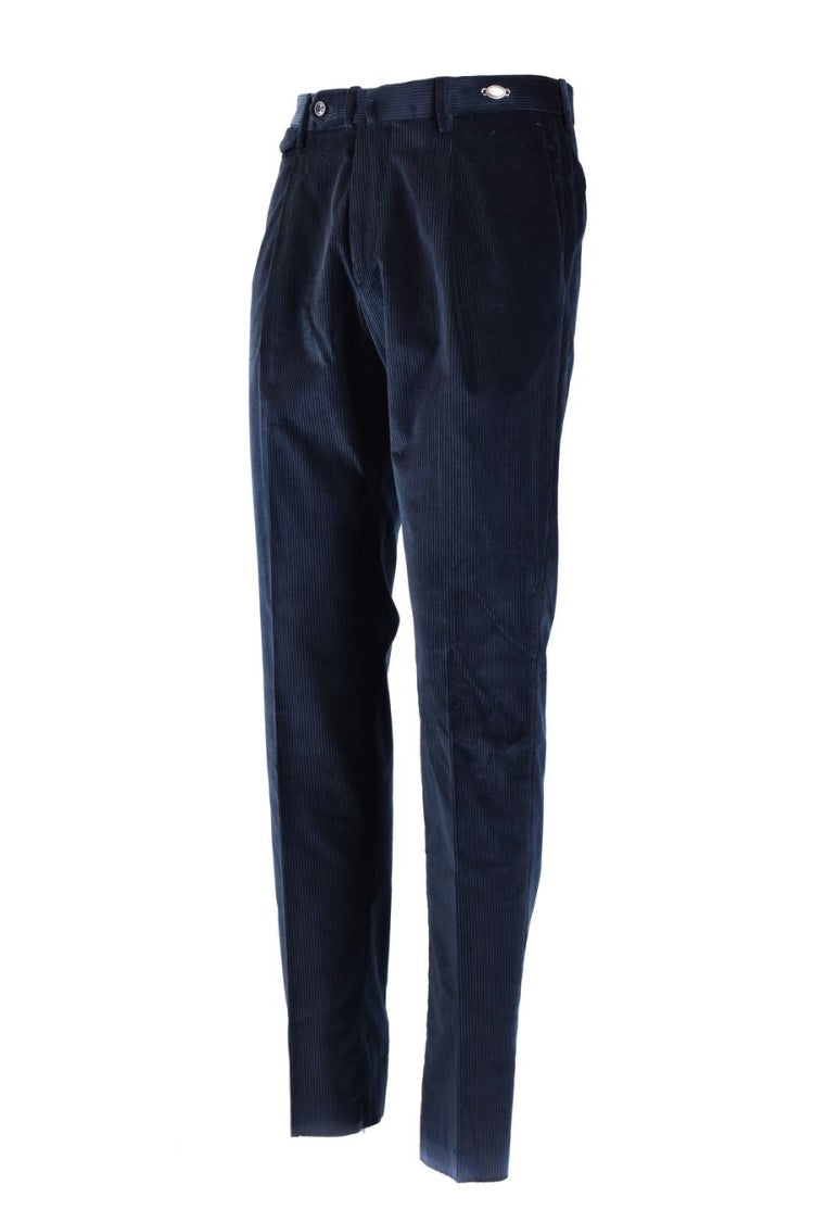 Tagliatore Tailored Blue Corduroy Trousers Front Pleats