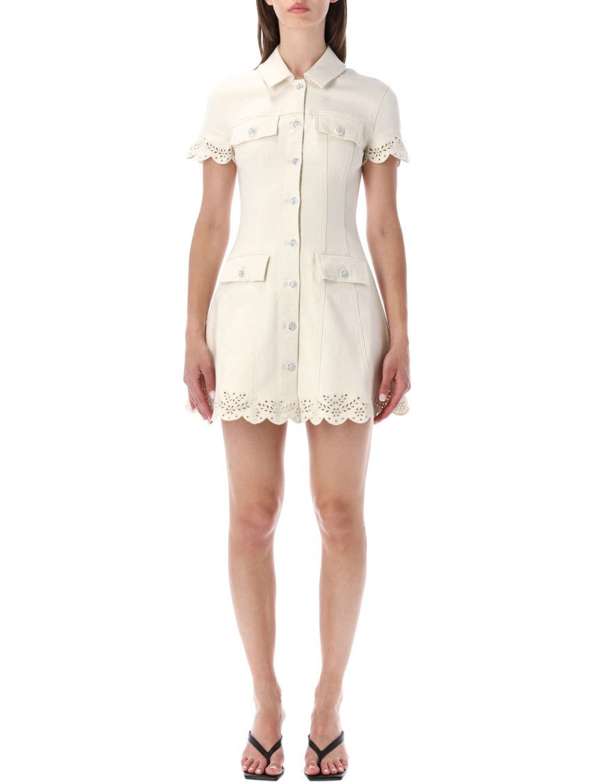 Self-Portrait Cream Cream Broderie Denim Dress