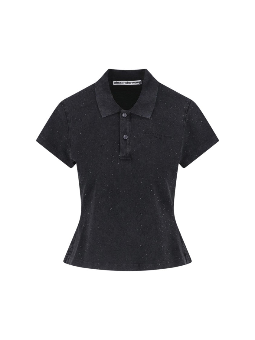 Alexander Wang Black Strass Cotton Polo Shirt