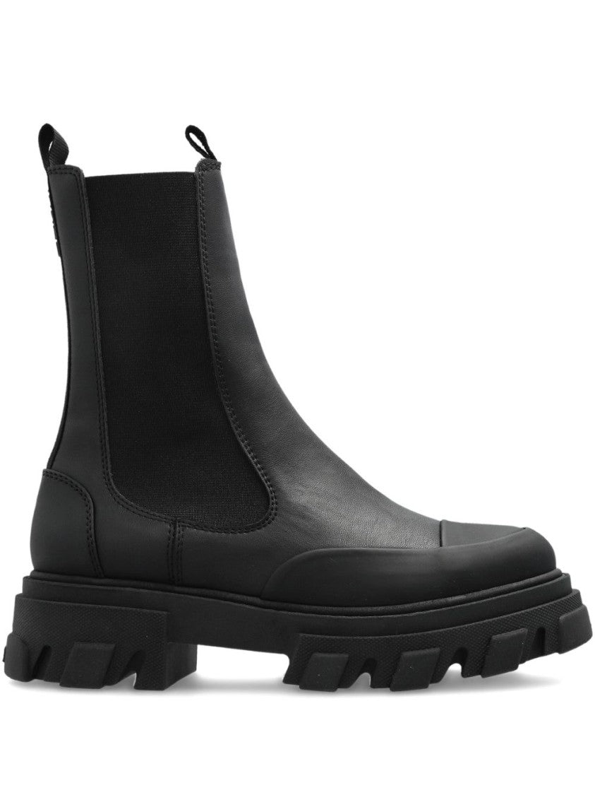 Ganni Black Chunky Sole Slip-On Elastic Boots