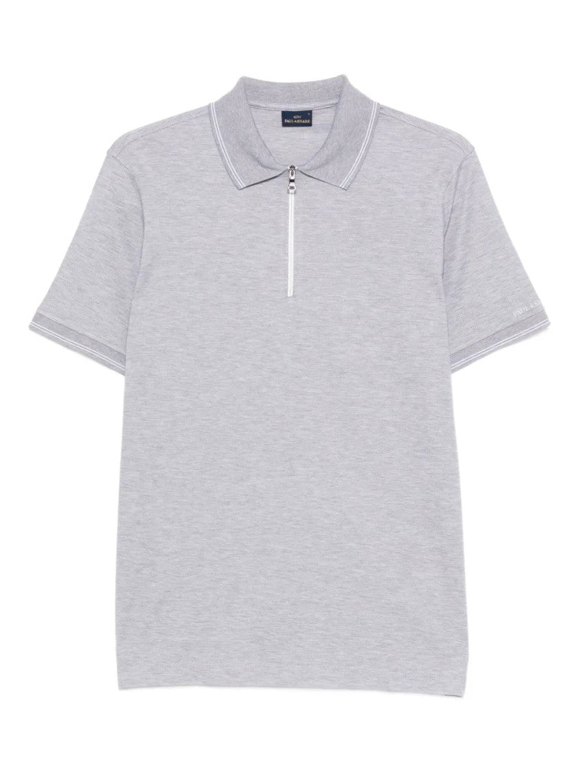 Paul & Shark Grey Striped Zip-Front Short-Sleeve Cotton Polo Shirt