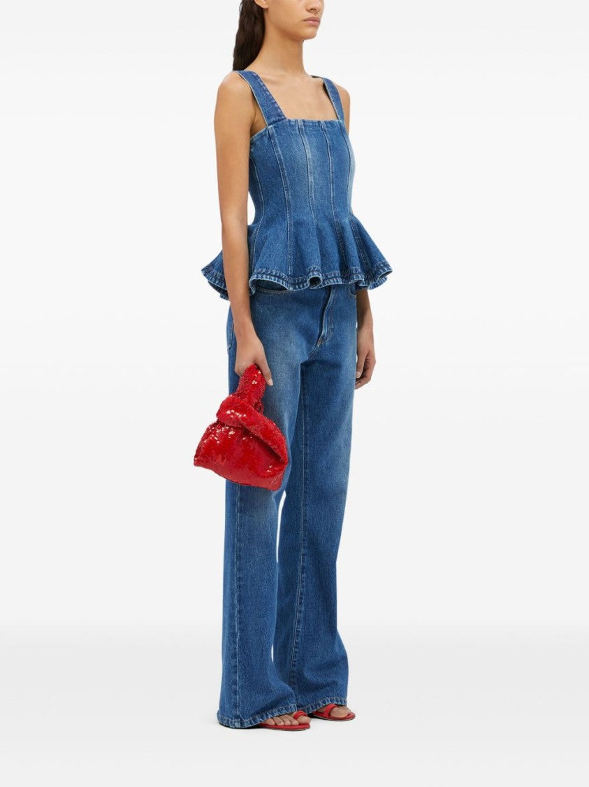 Msgm Structured Peplum Hem Denim Top In Blue