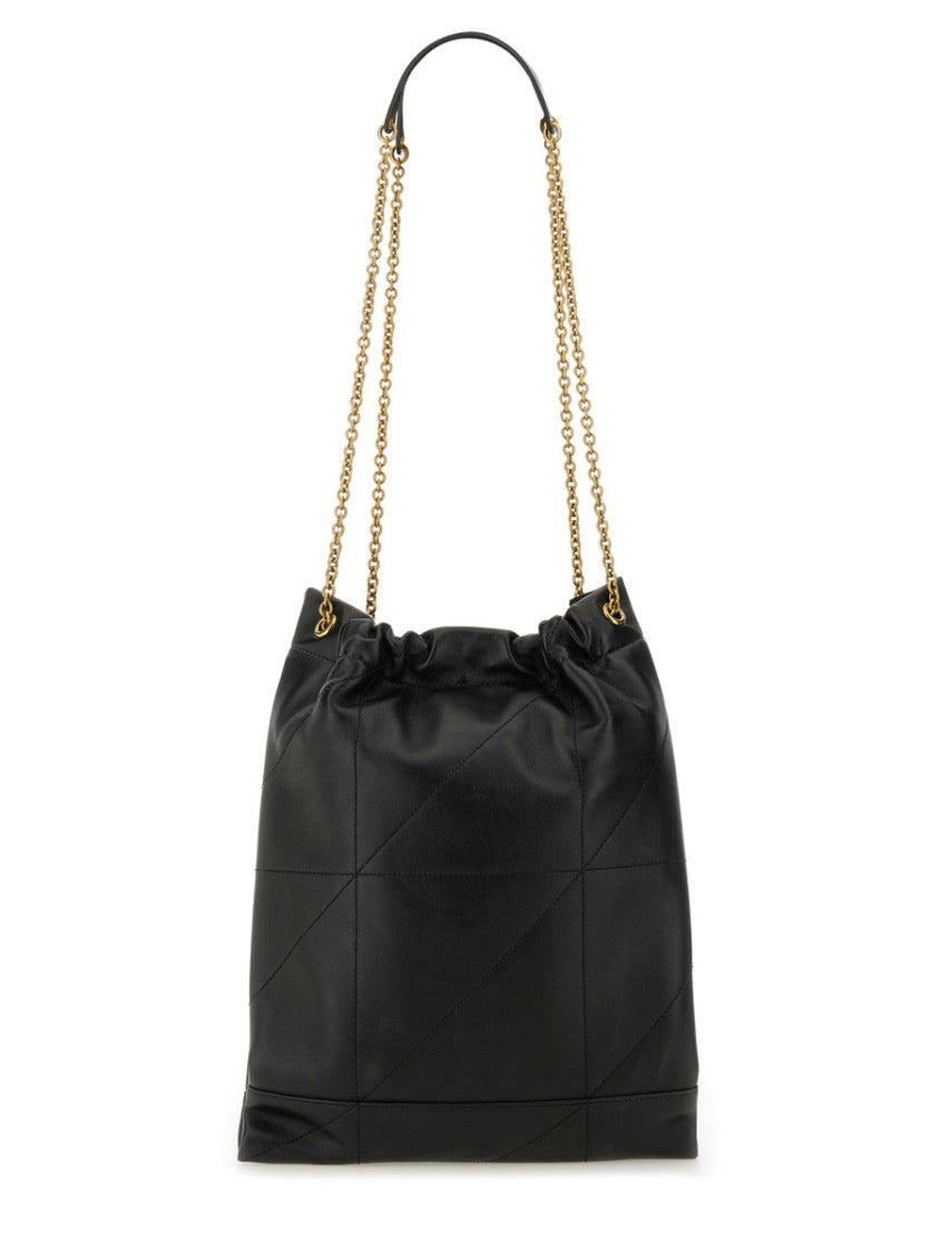 Saint Laurent Quilted Lambskin Drawstring Shoulder Bag With Chain Straps