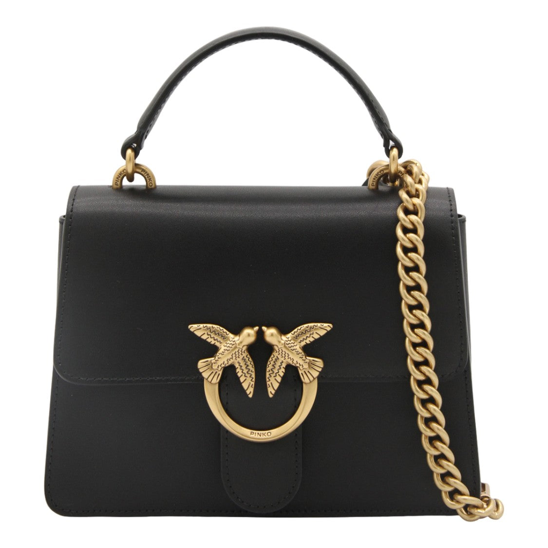 Pinko Structured Black Handbag With Gold-Tone Chain And Bird Clasp