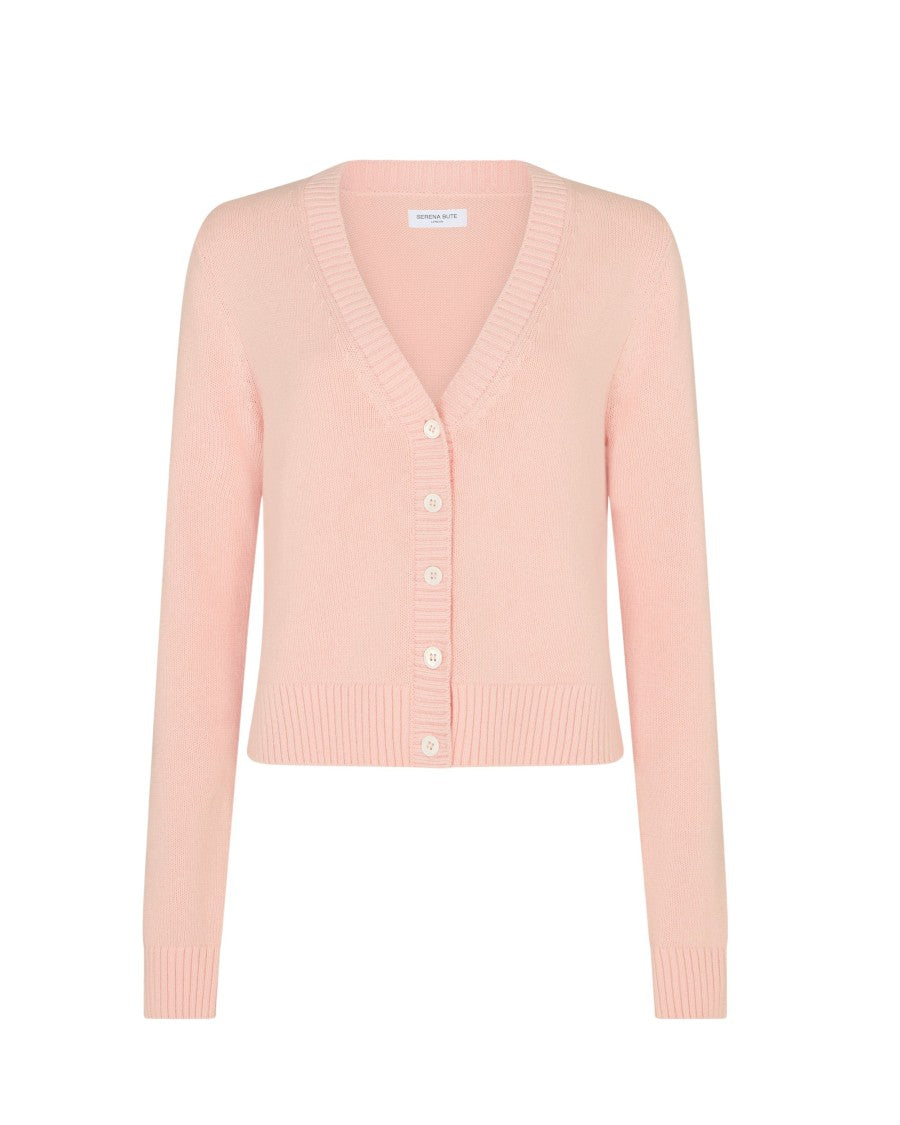 Serena Bute V-Neck Semi Cropped Cardigan - Light Pink