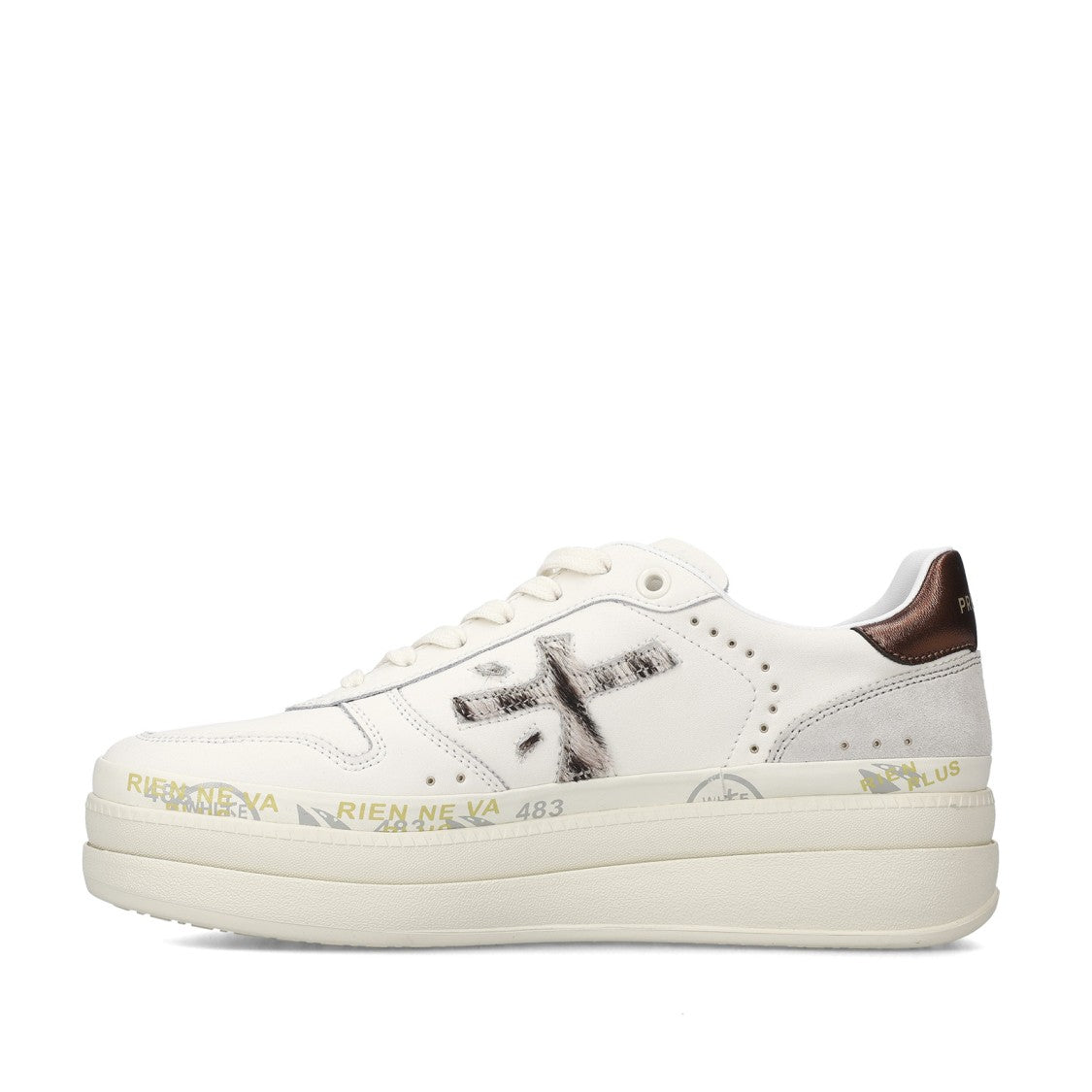 Premiata Sneakers Micol In White Leather Topponcino Bronze