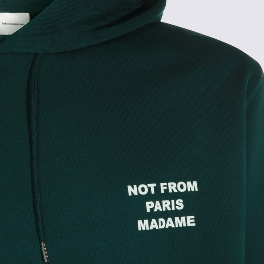 Drôle De Monsieur Deep Green Pullover Hoodie With Bold Text Design