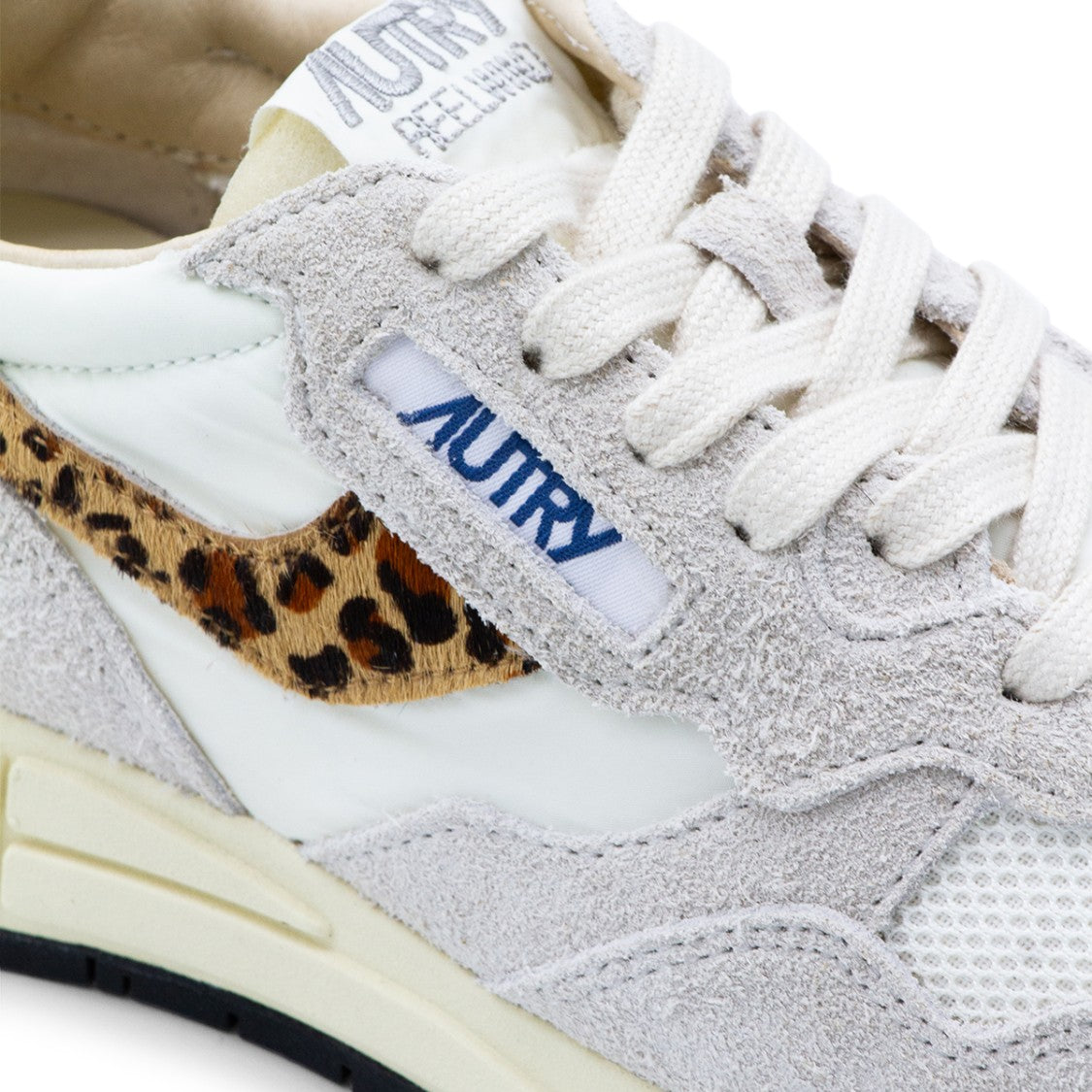 Autry White And Leopard Leather Reelwind Sneakers