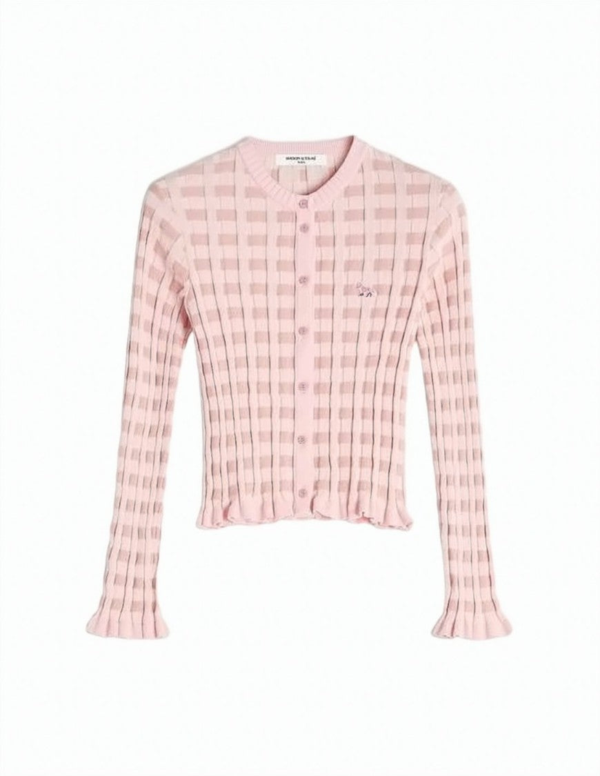 Maison Kitsuné Ribbed Knit Cardigan With Ruffled Cuffs