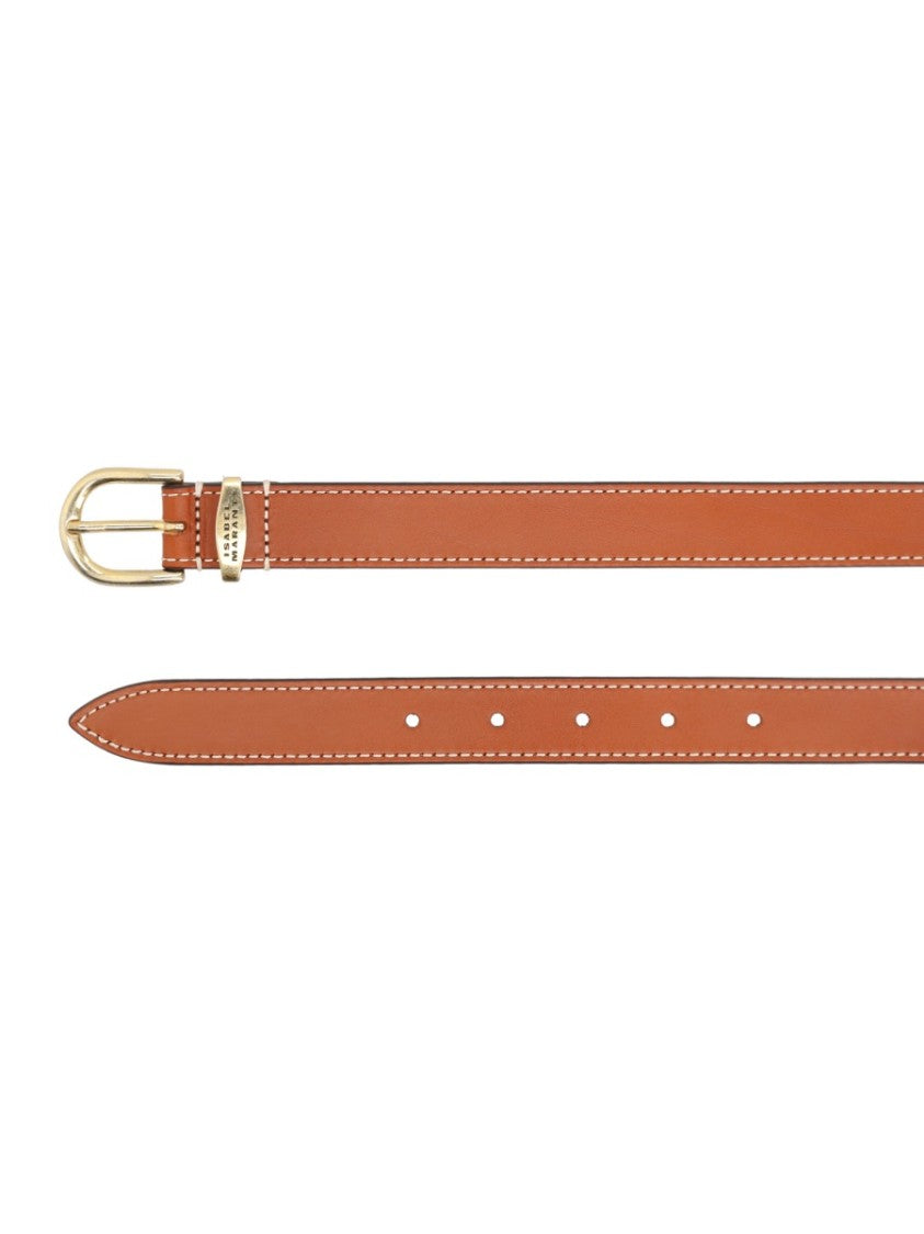Isabel Marant Brown Zadd Rounded Gold Buckle Leather Belt