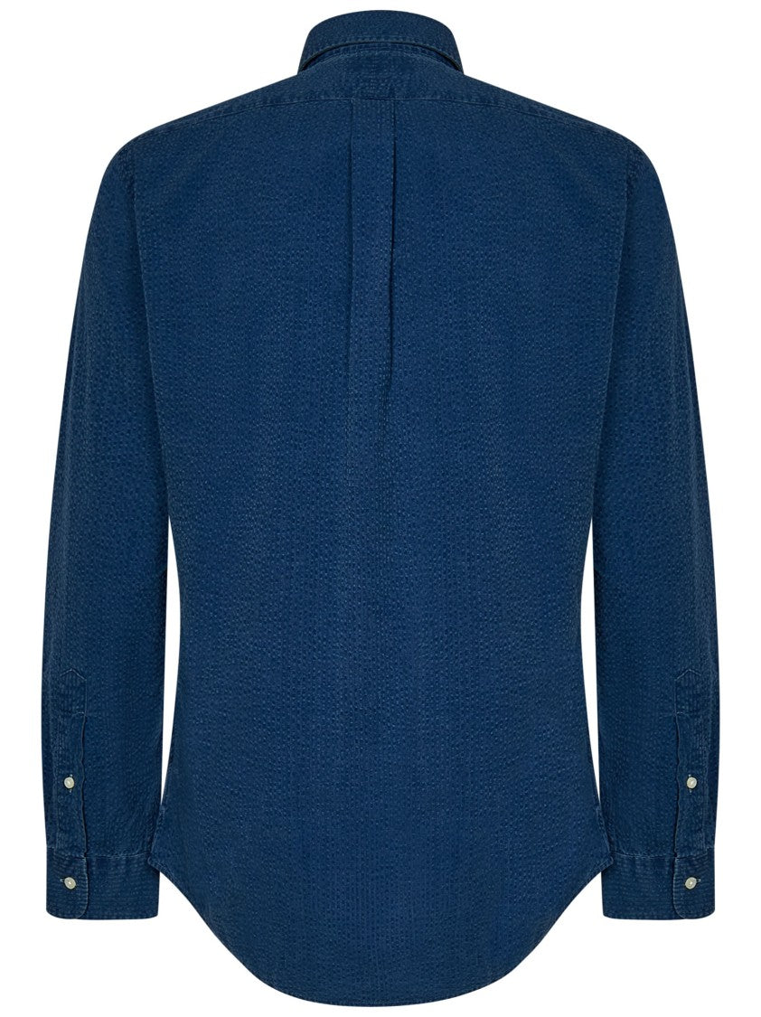 Polo Ralph Lauren Indigo Striped Seersucker Cotton Custom-Fit Shirt
