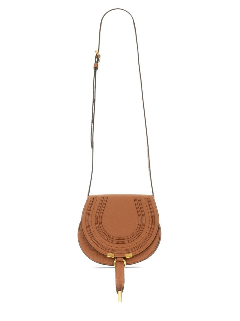 Chloé Saddle-Shaped Crossbody Bag With Layered Stitching And Gold Accents