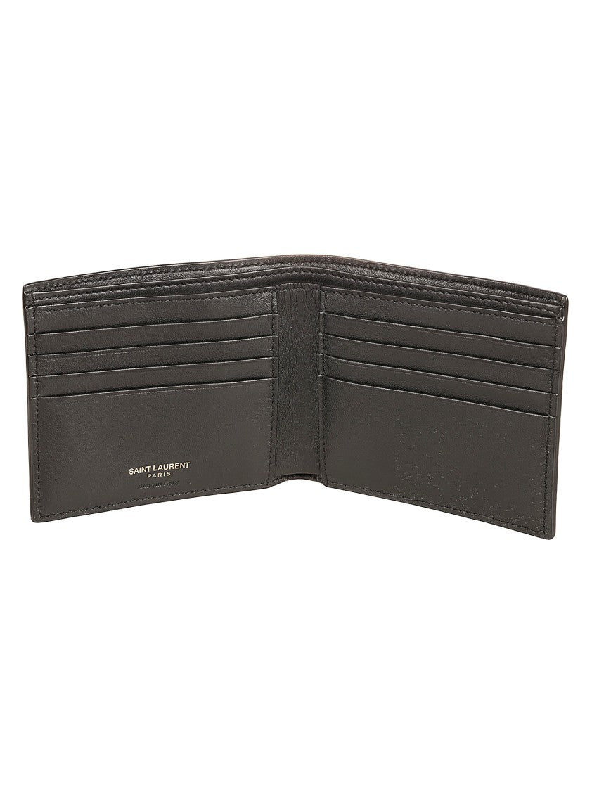 Saint Laurent Calf Leather Crocodile Pattern Bi-Fold Wallet