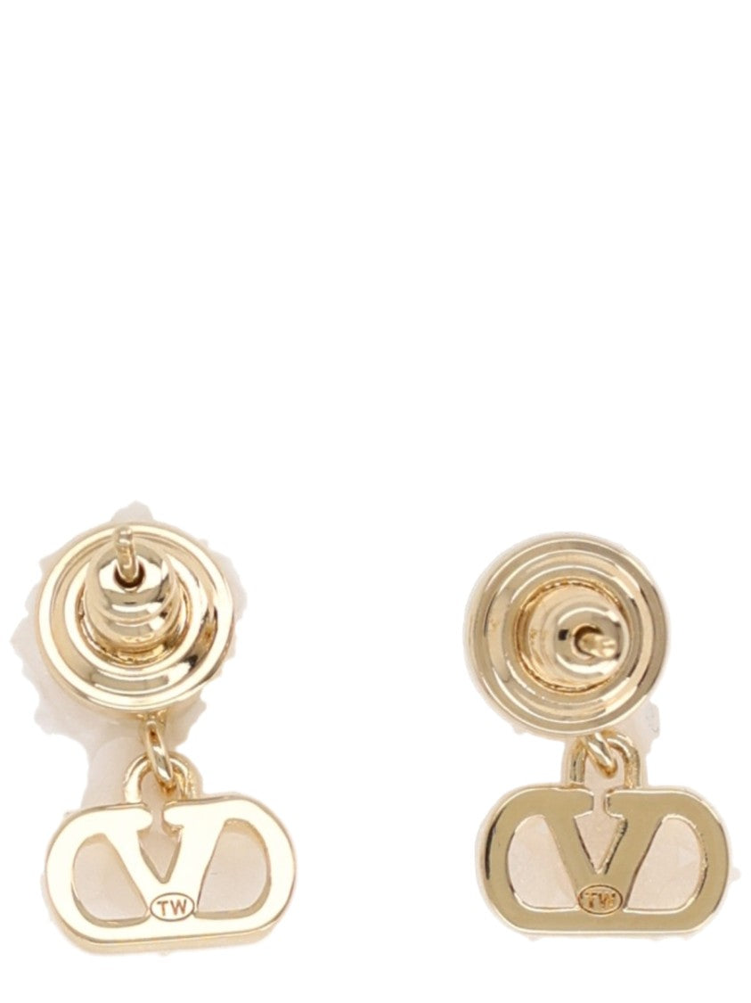 Valentino Garavani Vlogo Signature Gold-Tone Oval Pearl Brass Earrings