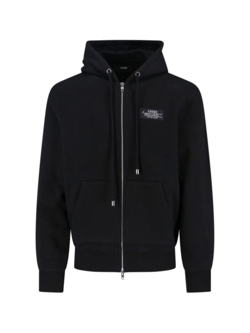 Amiri Black Zip-Up Hoodie With Drawstring Hood And Kangaroo Pocket