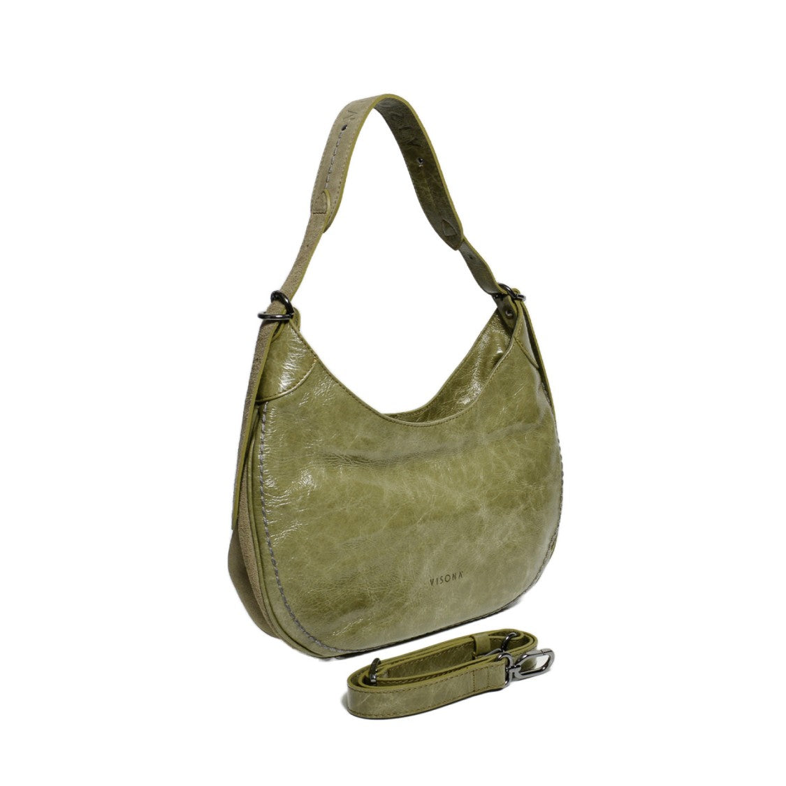 Plinio Visona' Olive Green Naplack Half-Moon Bag