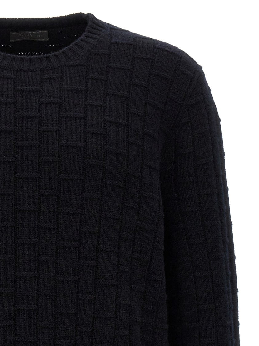 Prada Textured Crewneck Sweater In Processed Wool And Cashmere