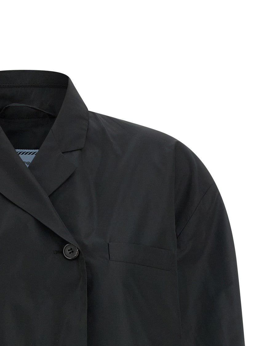 Prada Double-Breasted Taffeta Jacket With Mirror Lapels