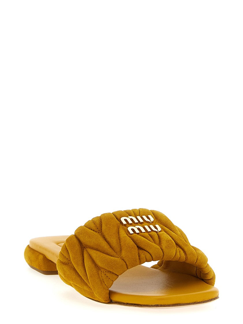 Miu Miu Matelassé Suede Slides