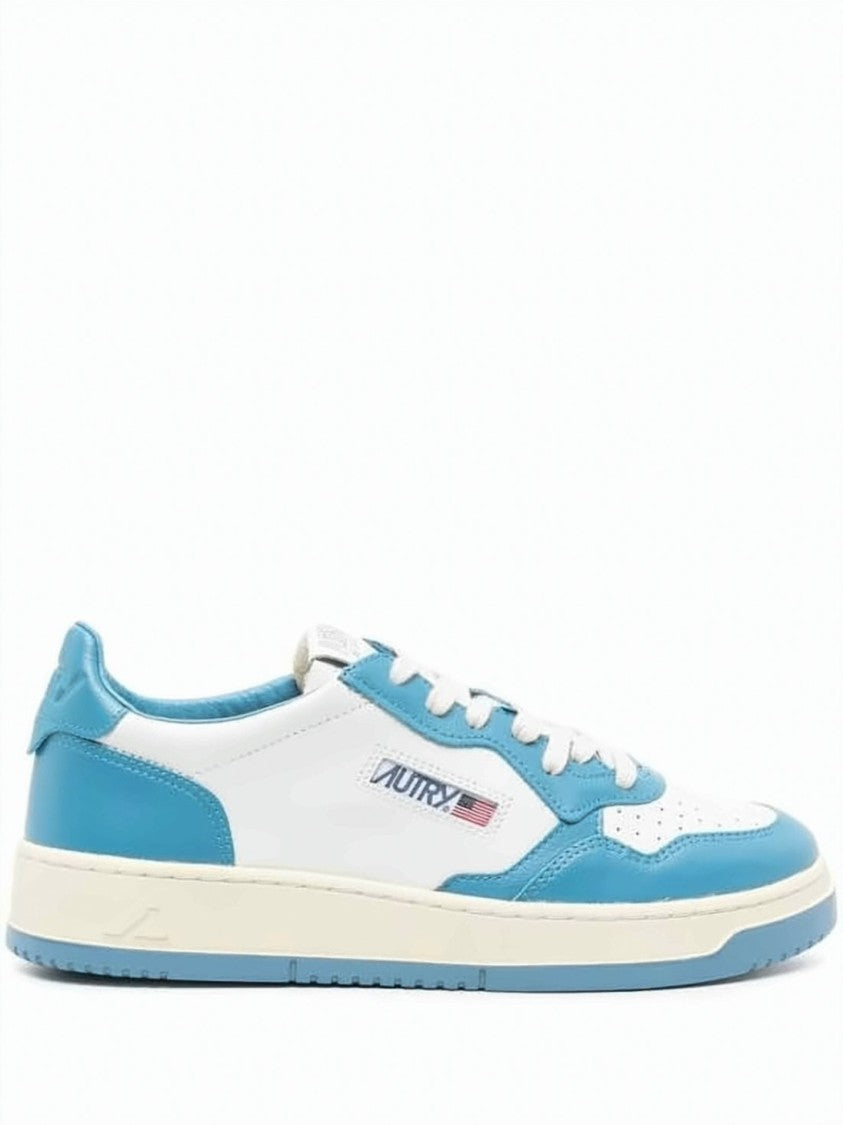 Autry Low-Top White Leather Sneakers With Sky Blue Accents