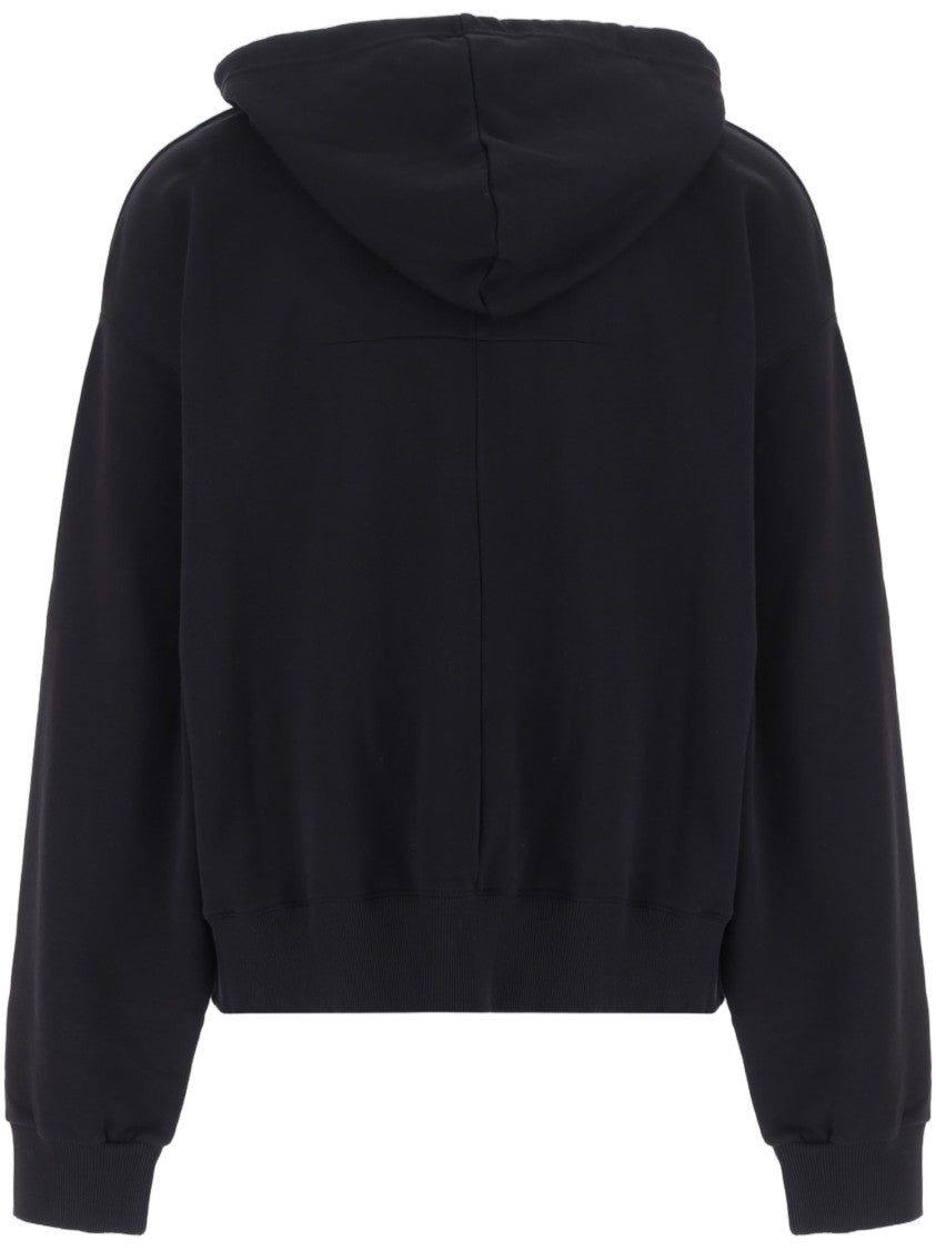 Matieres Fecales Cropped Cotton Hoodie With Zipper And Distressed Print