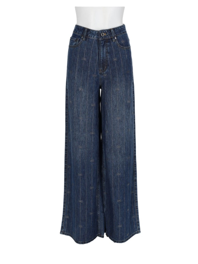 Self-Portrait Blue High-Waist Flared Lyocell Jeans