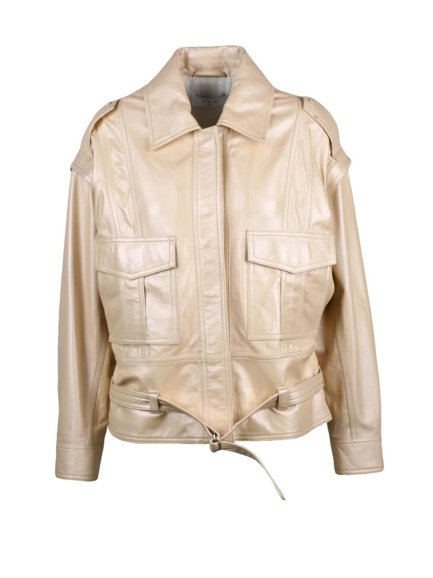 Iro Beige Bocar Detachable Sleeve Leather Jacket