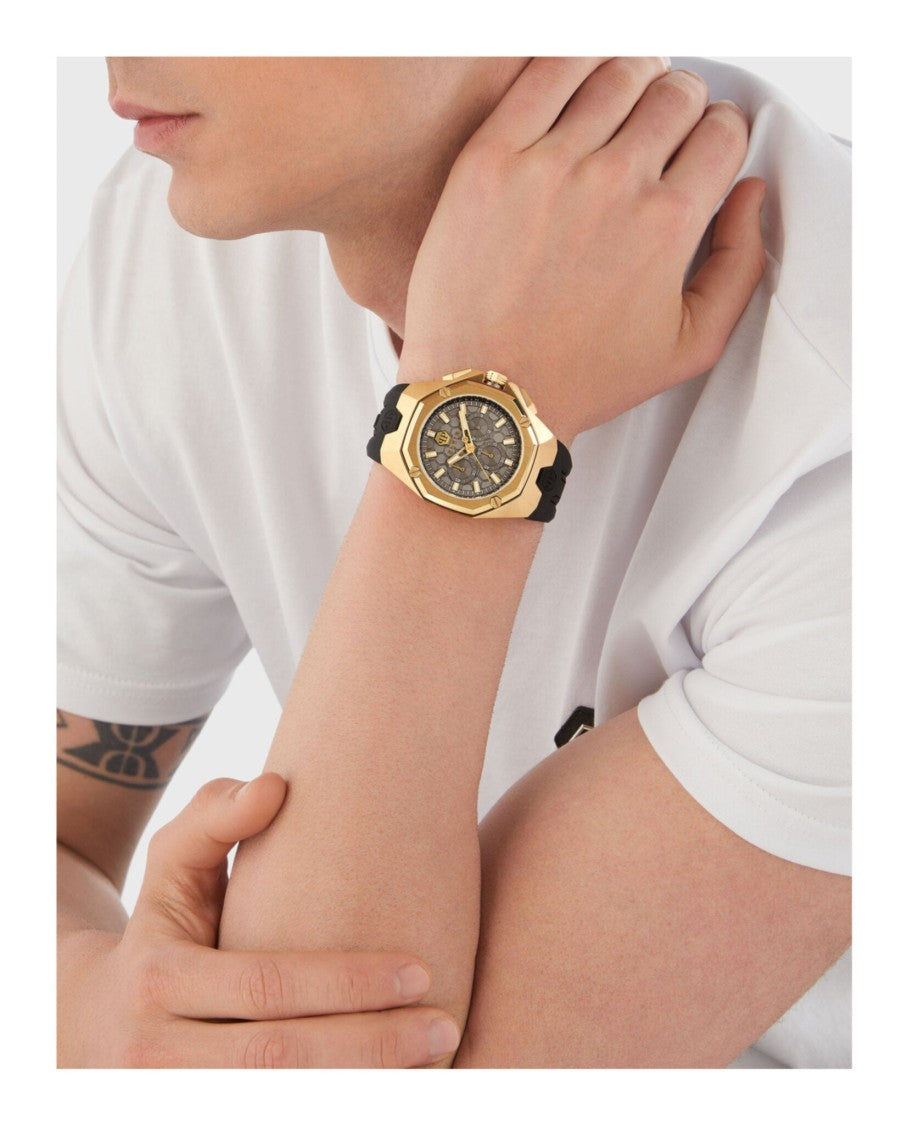 Philipp Plein Octagonal Chronograph Timepiece With Ip Yellow Gold Case