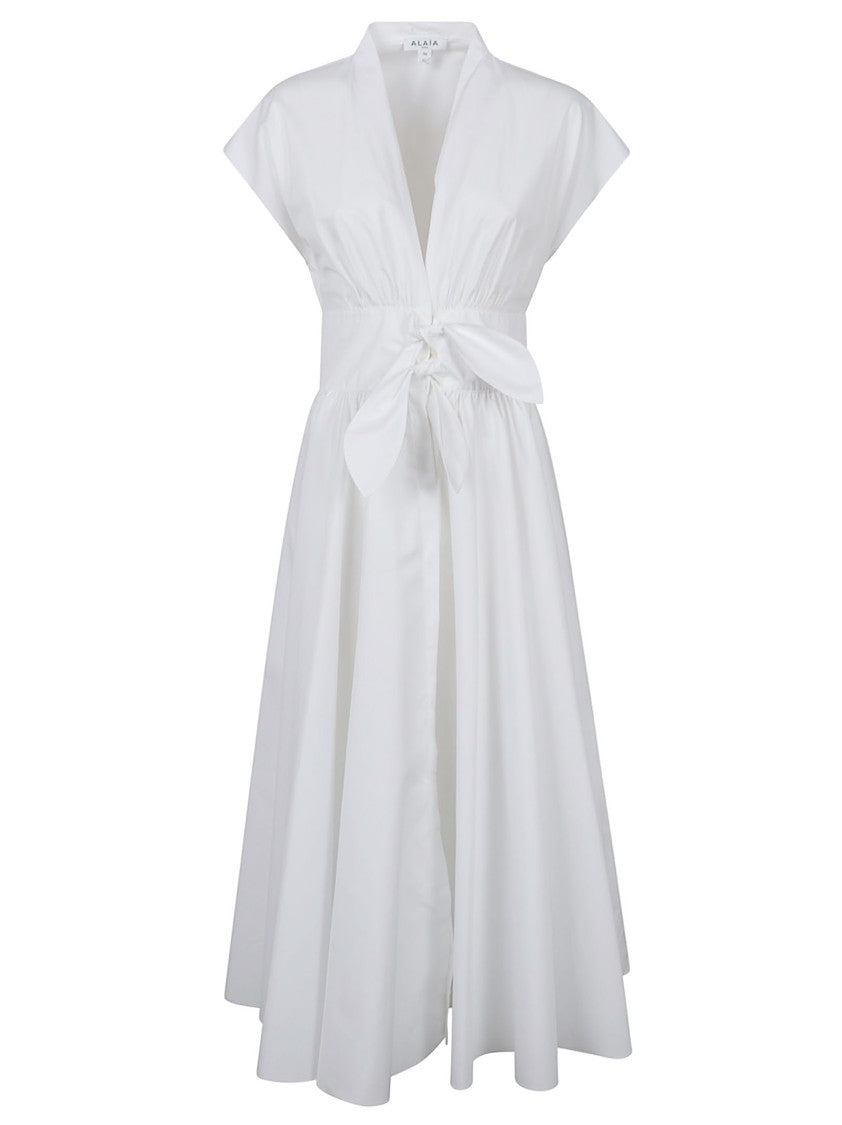 Alaïa Pleated Midi Dress With Front Bow Detail