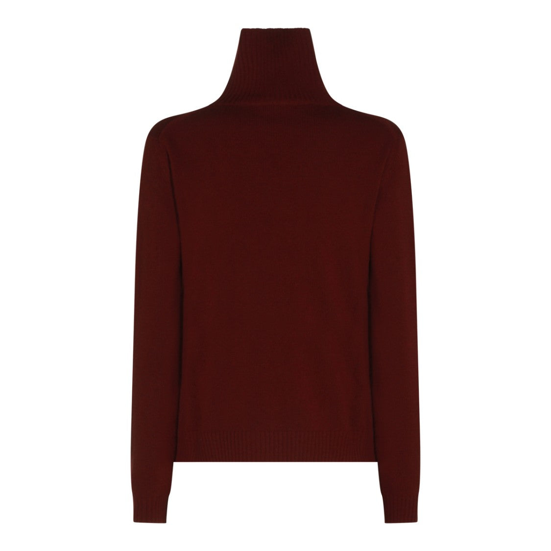 Jil Sander Red Wool Knit Sweater With High Ribbed Collar And Textured Detailing