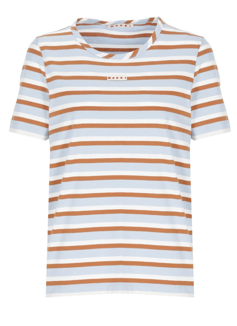 Marni Light Blue Striped Cotton T-Shirt
