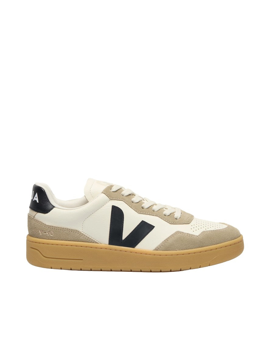 Veja V-90 Sneakers In Organic Leather With Suede Accents