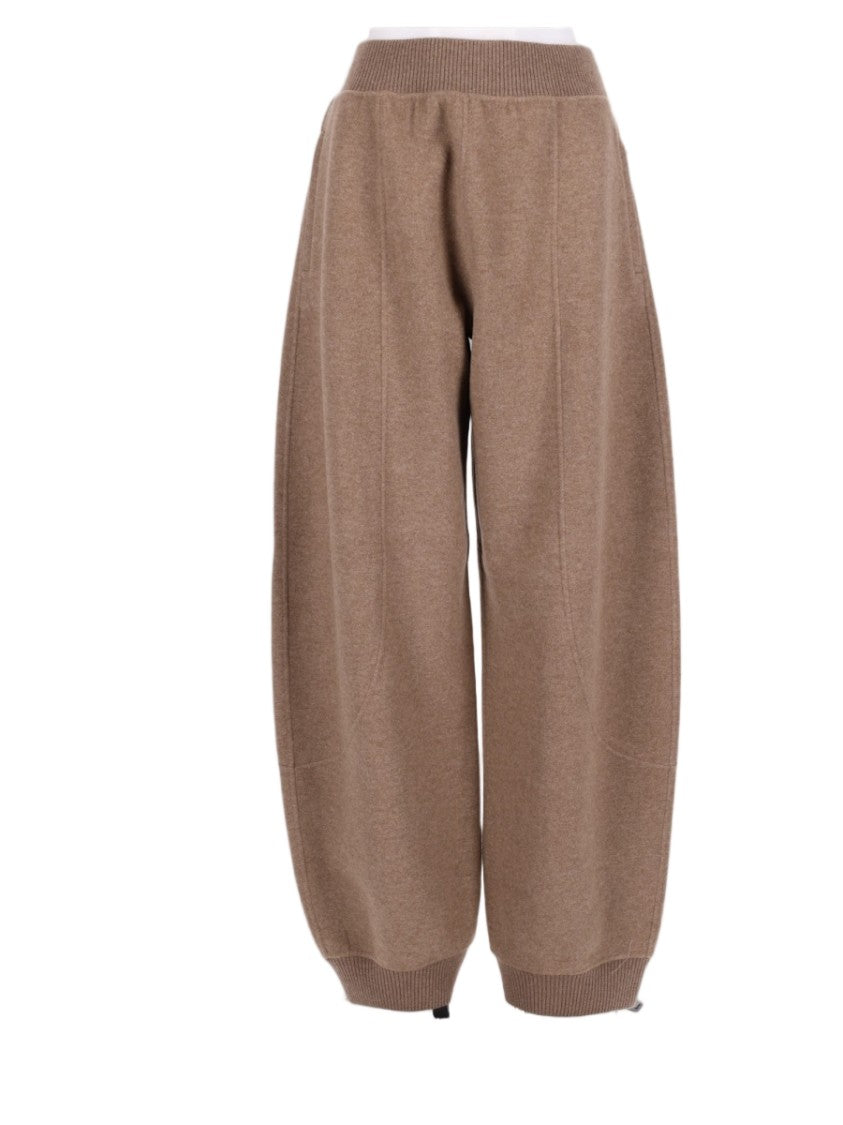 Max Mara Brown Wide-Leg Cropped Ribbed-Waistband Pants
