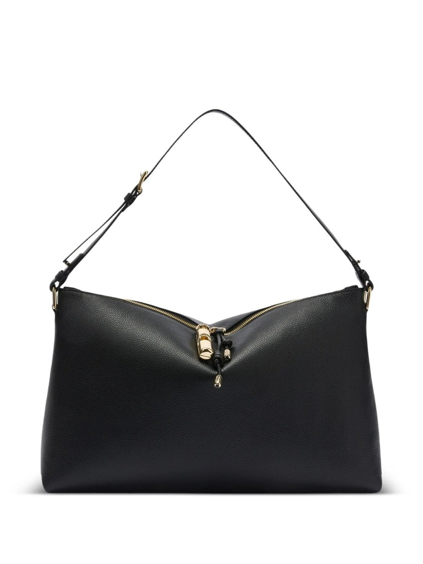 Furla Textured Black Leather Shoulder Bag