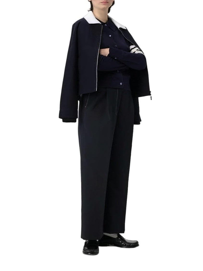 Thom Browne Cropped Navy Cardigan With Pointed Collar