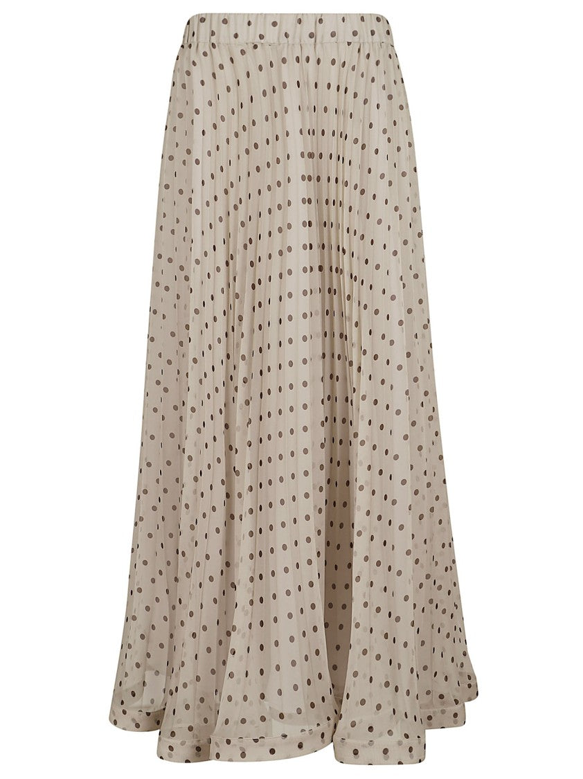 Parosh Pleated Silk Midi Skirt With Polka Dot Pattern