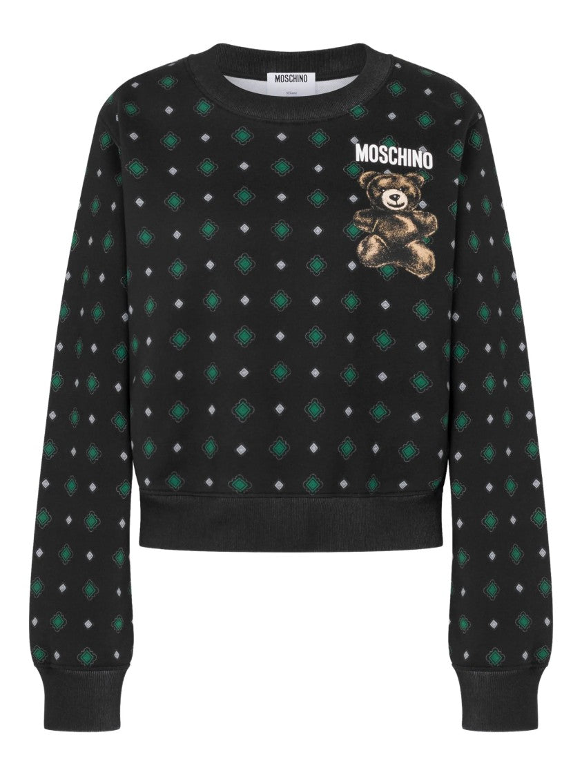 Moschino Black Organic Cotton Cropped Teddy Bear Sweatshirt