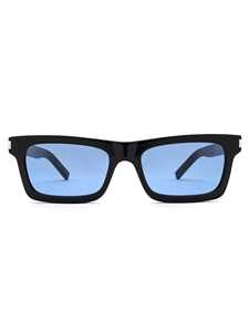 Saint Laurent Rectangular Black Acetate Sunglasses With Tinted Blue Lenses